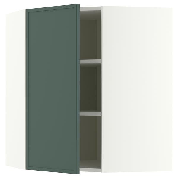 METOD Élément mural angle + tablettes, blanc/Aspudden gris-vert foncé, 68x80 cm