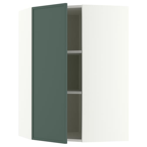 METOD Élément mural angle + tablettes, blanc/Aspudden gris-vert foncé, 68x100 cm