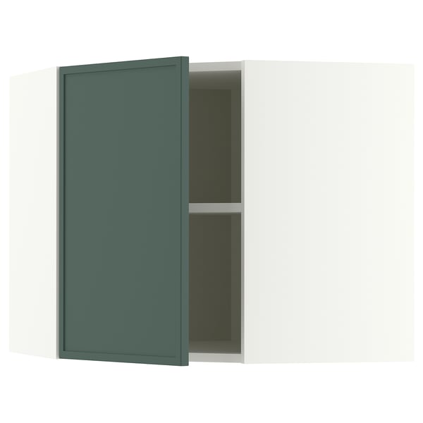 METOD Élément mural angle + tablettes, blanc/Aspudden gris-vert foncé, 68x60 cm