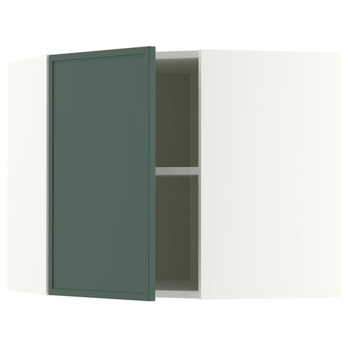 METOD Élément mural angle + tablettes, blanc/Aspudden gris-vert foncé, 68x60 cm