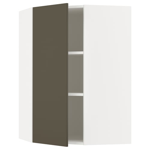 METOD Élément mural angle + tablettes, blanc/Havstorp brun-beige, 68x100 cm