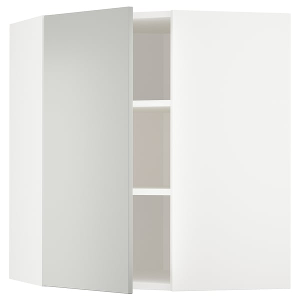 METOD Élément mural angle + tablettes, blanc/Havstorp gris clair, 68x80 cm