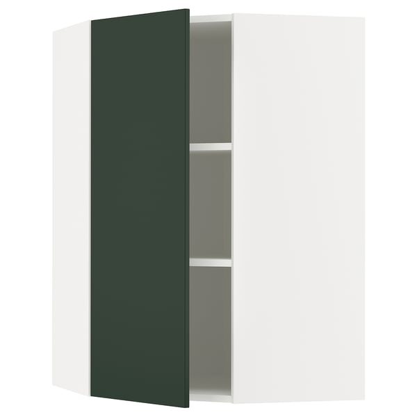 METOD Élément mural angle + tablettes, blanc/Havstorp vert profond, 68x100 cm
