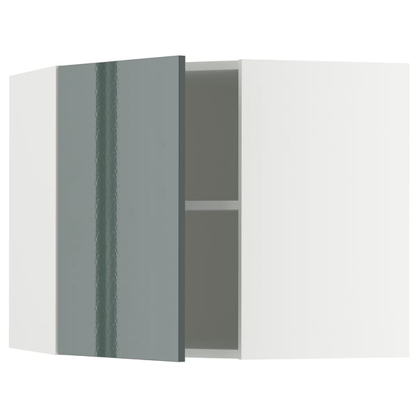 METOD Élément mural angle + tablettes, blanc/Kallarp gris-vert foncé brillant, 68x60 cm