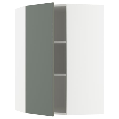 METOD Élément mural angle + tablettes, blanc/Nickebo gris mat-vert, 68x100 cm
