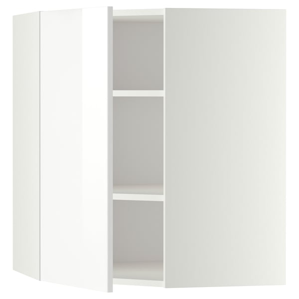 METOD Élément mural angle + tablettes, blanc/Ringhult blanc, 68x80 cm