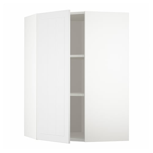 METOD Élément mural angle + tablettes, blanc/Stensund blanc, 68x100 cm