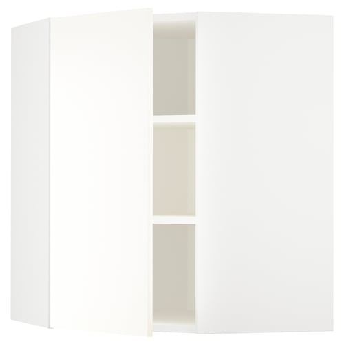 METOD Élément mural angle + tablettes, blanc/Vallstena blanc, 68x80 cm
