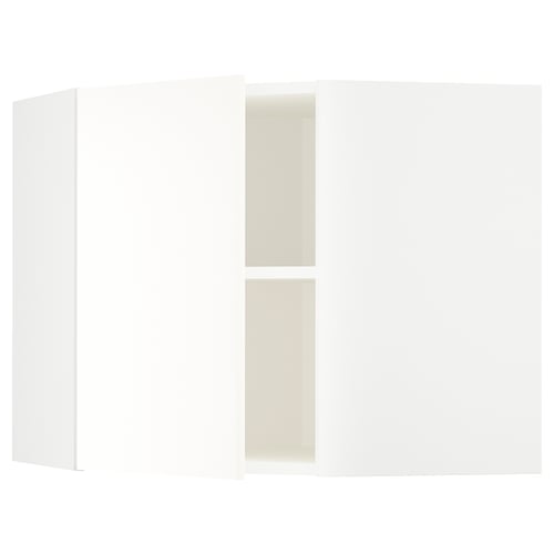 METOD Élément mural angle + tablettes, blanc/Vallstena blanc, 68x60 cm
