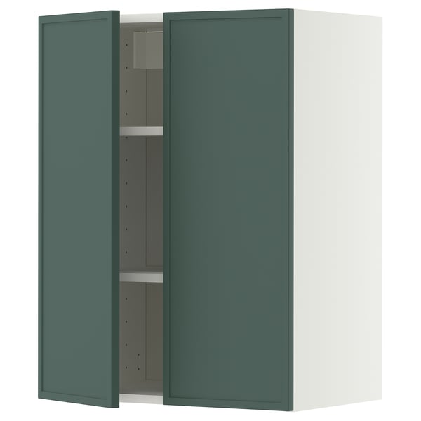 METOD Élément mural tablettes/2portes, blanc/Aspudden gris-vert foncé, 60x80 cm
