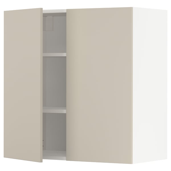 METOD Élément mural tablettes/2portes, blanc/Havstorp beige, 80x80 cm