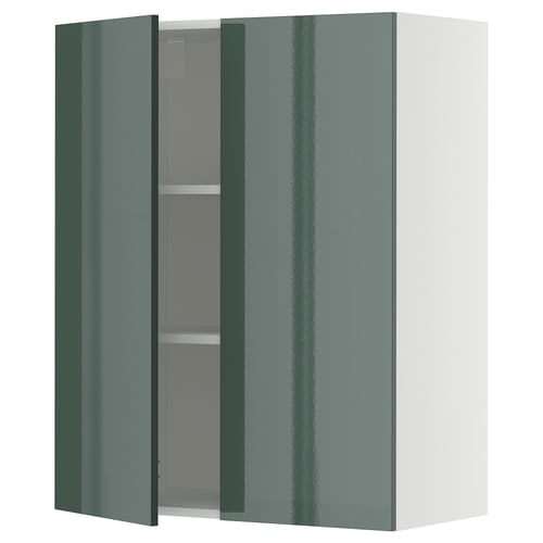 METOD Élément mural tablettes/2portes, blanc/Kallarp gris-vert foncé brillant, 80x100 cm