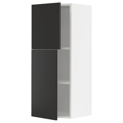 METOD Élément mural tablettes/2portes, blanc/Nickebo anthracite mat, 40x100 cm