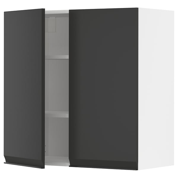 METOD Élément mural tablettes/2portes, blanc/Upplöv anthracite mat, 80x80 cm