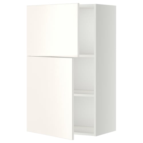 METOD Élément mural tablettes/2portes, blanc/Veddinge blanc, 60x100 cm