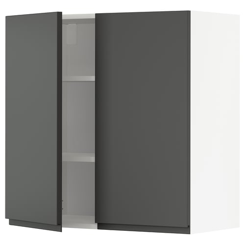 METOD Élément mural tablettes/2portes, blanc/Voxtorp gris foncé, 80x80 cm