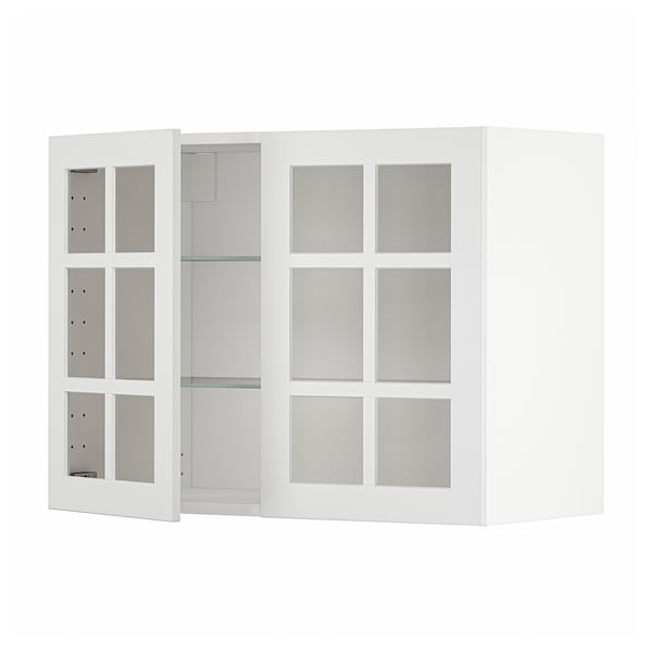METOD Élément mural+tablettes/2ptes vitr, blanc/Stensund blanc, 80x60 cm