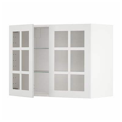 METOD Élément mural+tablettes/2ptes vitr, blanc/Stensund blanc, 80x60 cm