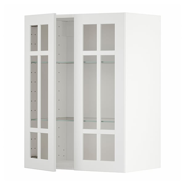 METOD Élément mural+tablettes/2ptes vitr, blanc/Stensund blanc, 60x80 cm