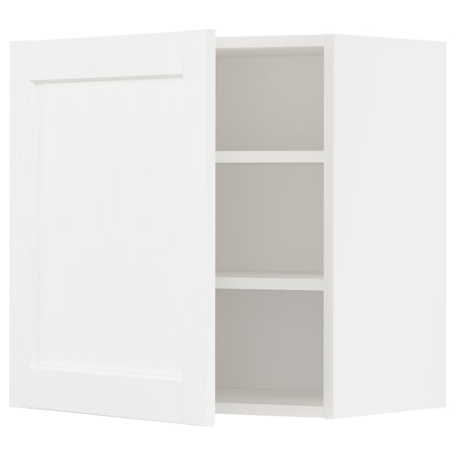 METOD Élément mural + tablettes, blanc Enköping/blanc effet bois, 60x60 cm