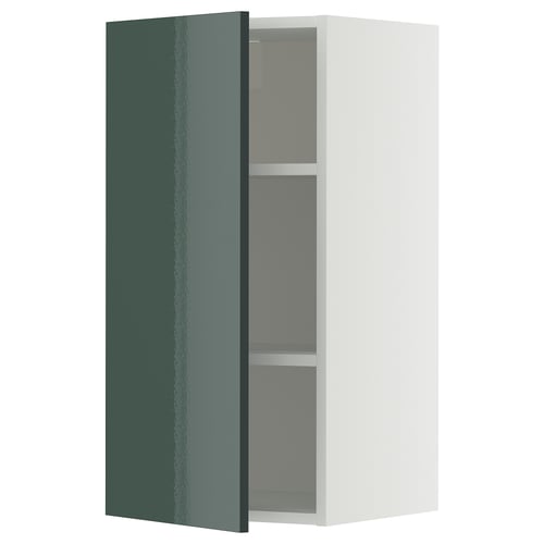 METOD Élément mural + tablettes, blanc/Kallarp gris-vert foncé brillant, 40x80 cm