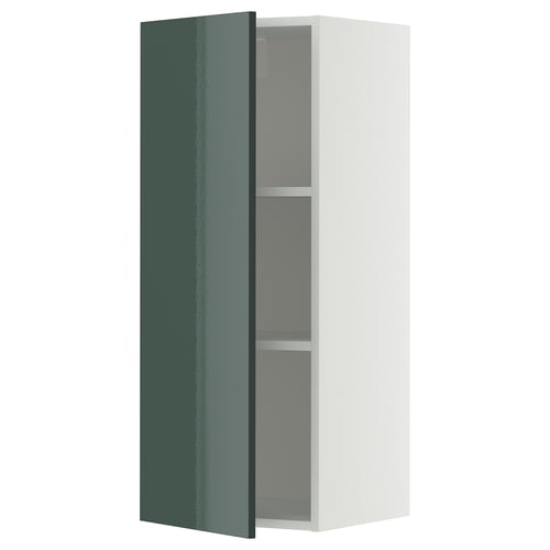 METOD Élément mural + tablettes, blanc/Kallarp gris-vert foncé brillant, 40x100 cm