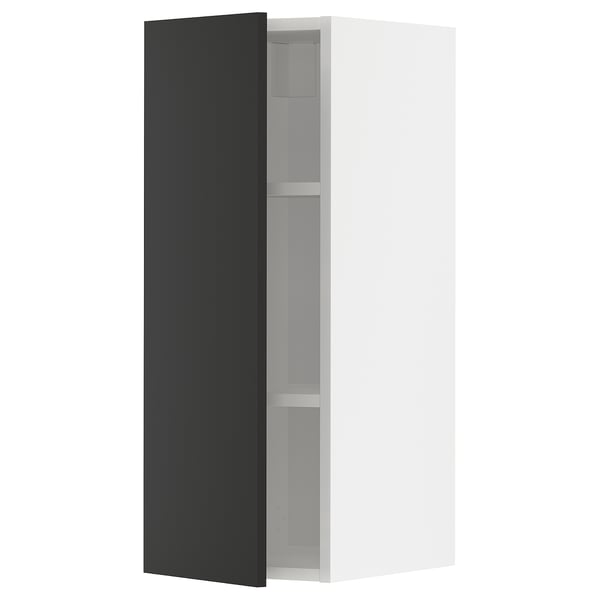 METOD Élément mural + tablettes, blanc/Nickebo anthracite mat, 30x80 cm