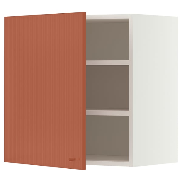 METOD Élément mural + tablettes, blanc/Terrsjö motif ondulé rouge-brun, 60x60 cm