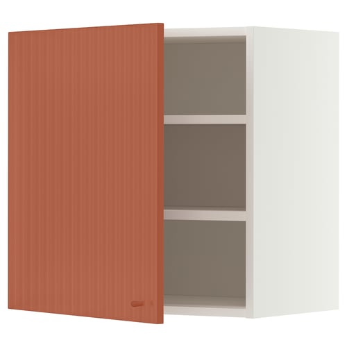METOD Élément mural + tablettes, blanc/Terrsjö motif ondulé rouge-brun, 60x60 cm