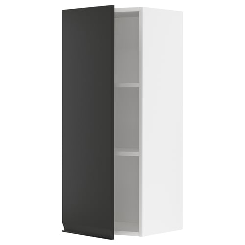 METOD Élément mural + tablettes, blanc/Upplöv anthracite mat, 40x100 cm