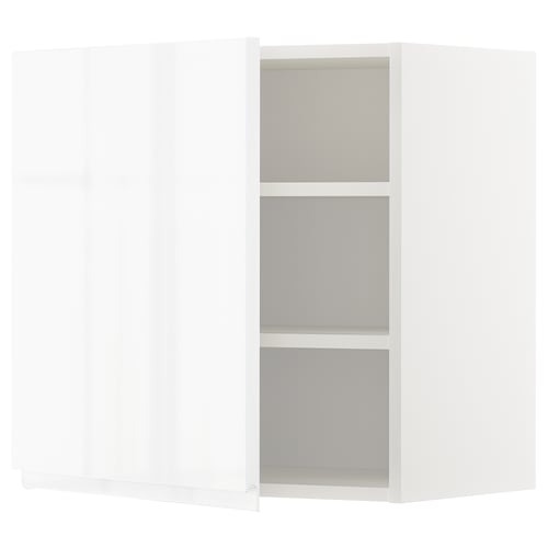 METOD Élément mural + tablettes, blanc/Voxtorp brillant/blanc, 60x60 cm