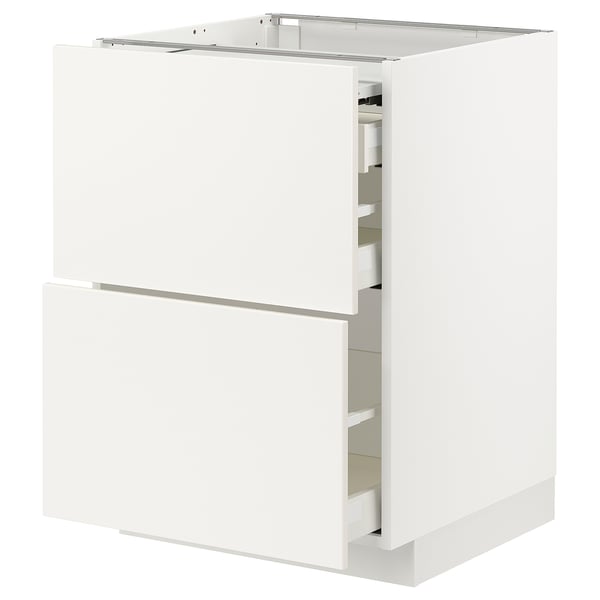 METOD / MAXIMERA Él bas+plan travail coulissant/3tir, blanc/Veddinge blanc, 60x60 cm