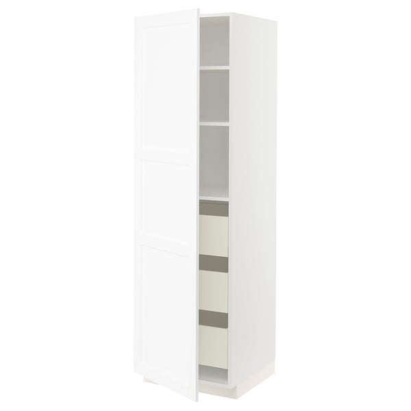 METOD / MAXIMERA Élément armoire avec tiroirs, blanc Enköping/blanc effet bois, 60x60x200 cm