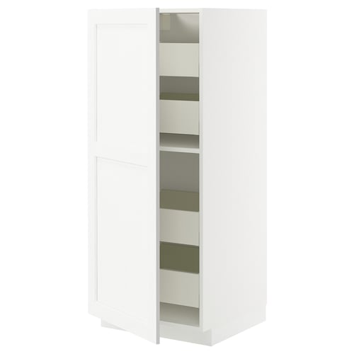 METOD / MAXIMERA Élément armoire avec tiroirs, blanc Enköping/blanc effet bois, 60x60x140 cm