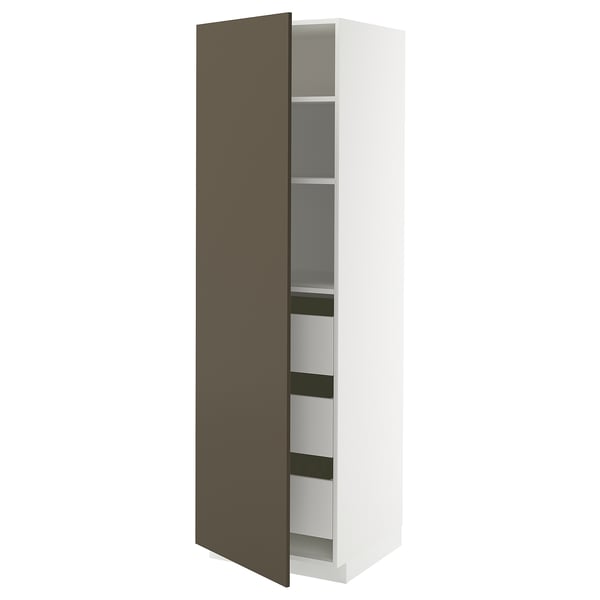 METOD / MAXIMERA Élément armoire avec tiroirs, blanc/Havstorp brun-beige, 60x60x200 cm