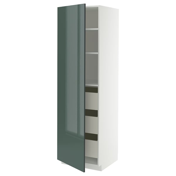 METOD / MAXIMERA Élément armoire avec tiroirs, blanc/Kallarp gris-vert foncé brillant, 60x60x200 cm