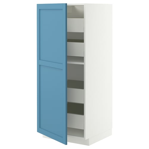 METOD / MAXIMERA Élément armoire avec tiroirs, blanc/Lerhyttan bleu, 60x60x140 cm