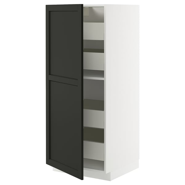 METOD / MAXIMERA Élément armoire avec tiroirs, blanc/Lerhyttan teinté noir, 60x60x140 cm