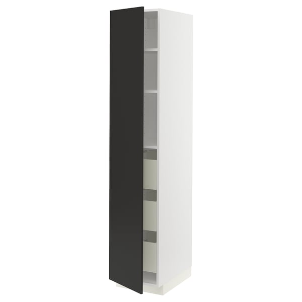 METOD / MAXIMERA Élément armoire avec tiroirs, blanc/Nickebo anthracite mat, 40x60x200 cm