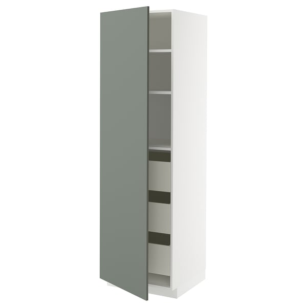 METOD / MAXIMERA Élément armoire avec tiroirs, blanc/Nickebo gris mat-vert, 60x60x200 cm