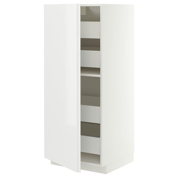 METOD / MAXIMERA Élément armoire avec tiroirs, blanc/VOXTORP blanc brillant poignée verticale, 60x60x140 cm