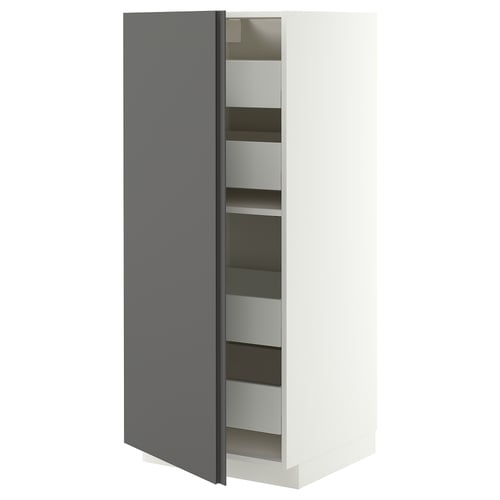 METOD / MAXIMERA Élément armoire avec tiroirs, blanc/VOXTORP gris foncé poignée verticale, 60x60x140 cm
