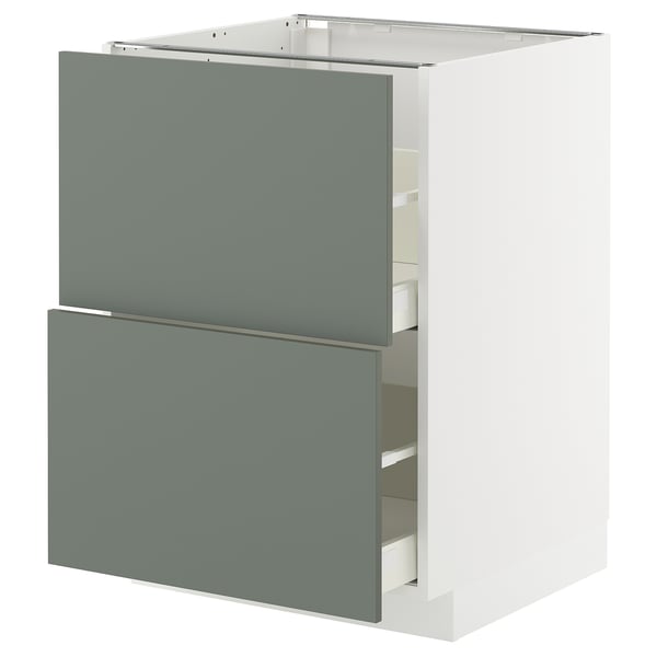 METOD / MAXIMERA Élément bas 2 faces/2 tiroirs hauts, blanc/Nickebo gris mat-vert, 60x60 cm