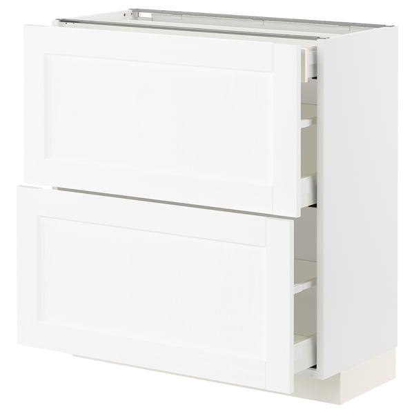 METOD / MAXIMERA Élément bas 2 faces/3 tiroirs, blanc Enköping/blanc effet bois, 80x37 cm