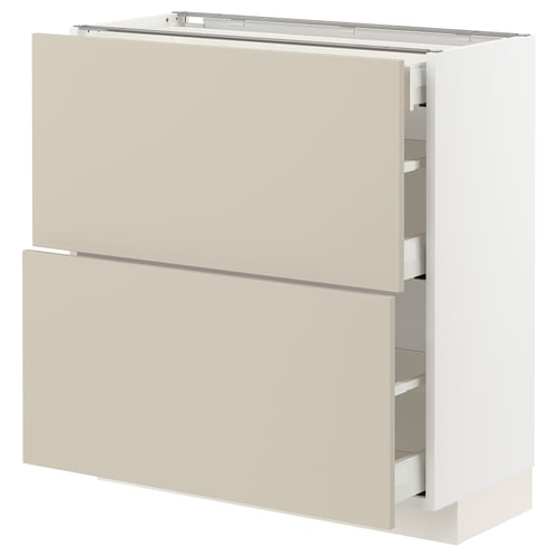METOD / MAXIMERA Élément bas 2 faces/3 tiroirs, blanc/Havstorp beige, 80x37 cm