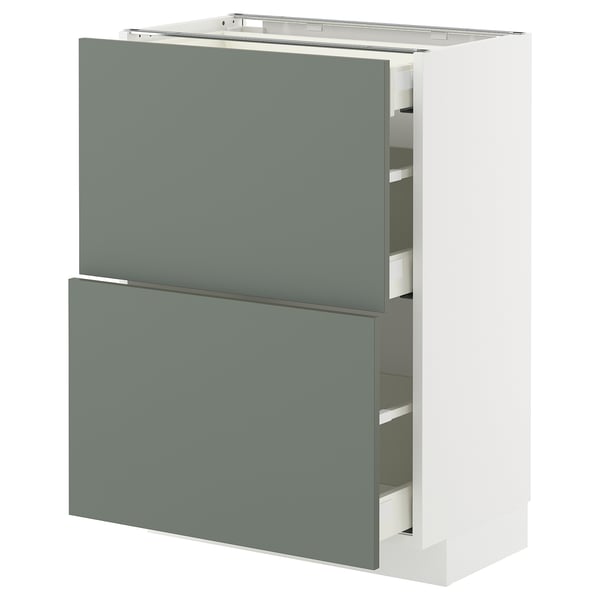 METOD / MAXIMERA Élément bas 2 faces/3 tiroirs, blanc/Nickebo gris mat-vert, 60x37 cm