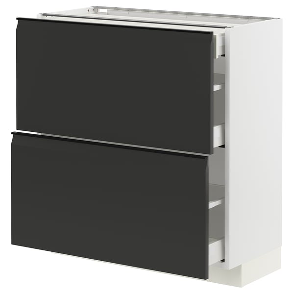 METOD / MAXIMERA Élément bas 2 faces/3 tiroirs, blanc/Upplöv anthracite mat, 80x37 cm