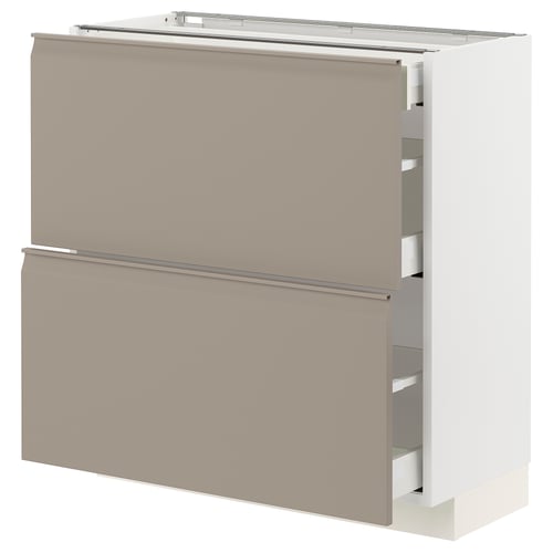 METOD / MAXIMERA Élément bas 2 faces/3 tiroirs, blanc/Upplöv beige foncé mat, 80x37 cm