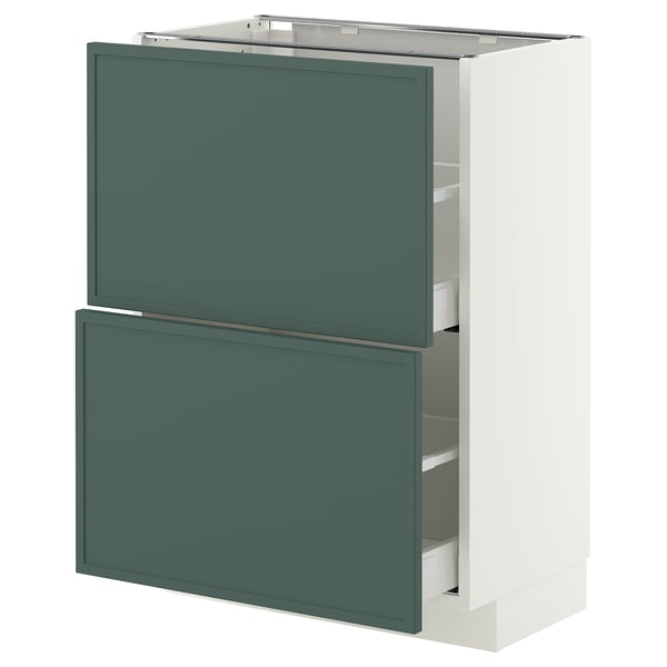 METOD / MAXIMERA Élément bas 2 tiroirs, blanc/Aspudden gris-vert foncé, 60x37 cm