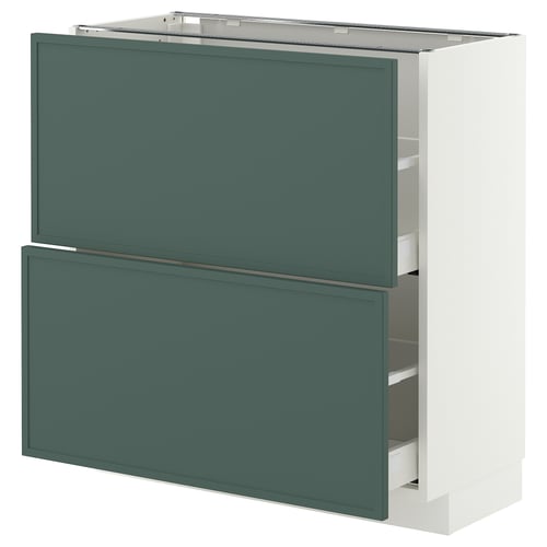 METOD / MAXIMERA Élément bas 2 tiroirs, blanc/Aspudden gris-vert foncé, 80x37 cm